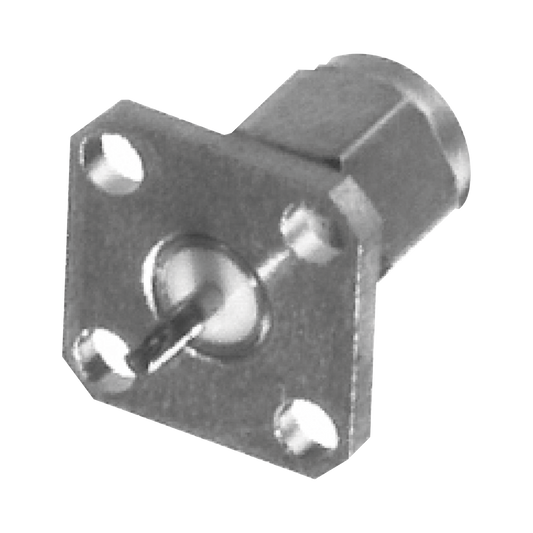 Conector SMA Macho de Montaje en Panel de 4 Perforaciones y Terminal Soldable, Níquel/ Oro/ Teflón.â??
