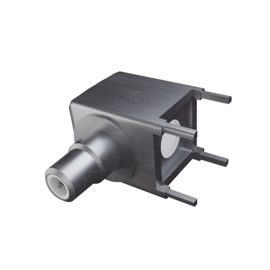 Conector SMB Hembra (PIN Macho) en Ángulo Recto para Montaje en PCB, 4 Patas, Níquel/ Oro/ Teflón.â??