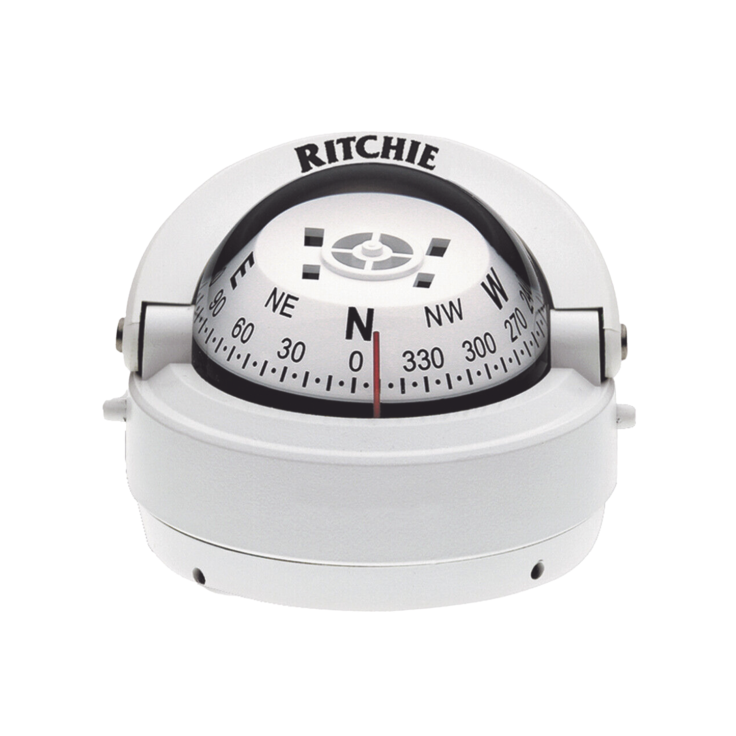 Brújula serie Explorer en color blanco para montaje en superficie, cuenta con iluminación nocturna color verde.