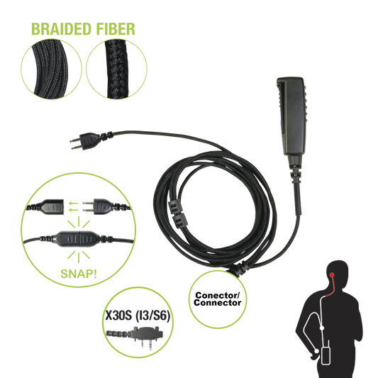 Cable para Micrófono audífono SNAP intercambiable con conector para Radios Icom con conector de 2 pines.