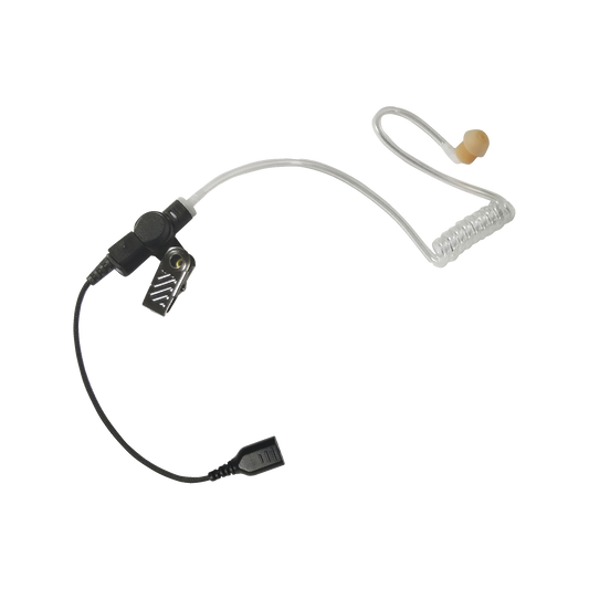 Auricular de tubo acústico transparente con cable de fibra tranzada con conector SNAP tipo MIRAGE. Requiere micrófono de solapa de 1 o 2 hilos de la Serie SNAP.
