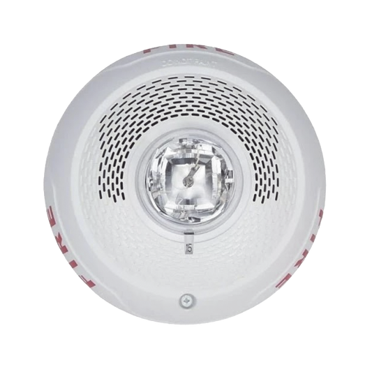 Bocina con Lámpara Estroboscópica, Montaje en Techo, Color Blanco, Nuevo Diseño Moderno y Elegante y Menor Consumo de Corriente