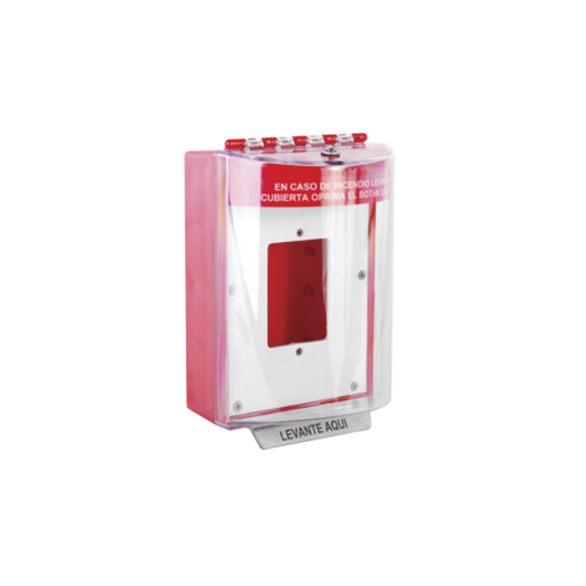 Cubierta Universal De Policarbonato Con Espaciador y Placa De Montaje Interna, Texto De Incendio En Español, Interior/Exterior, Serie Universal Stopper®