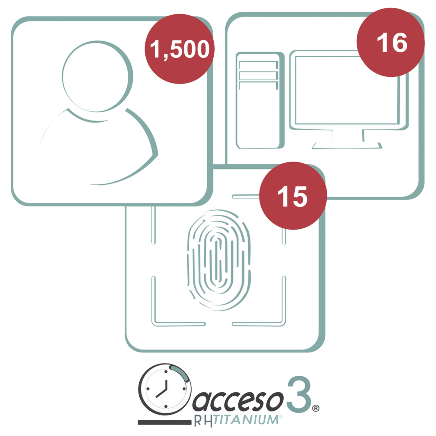 [BAJO PEDIDO] Licencia para software Acceso3 TITANIUM / 3 Años / 1500 Empleados / 16 reloj / 16 PC