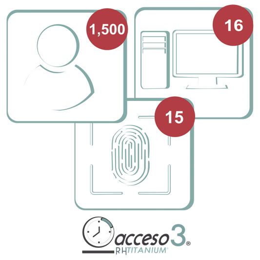 [BAJO PEDIDO] Licencia para software Acceso3 TITANIUM / 3 Años / 1500 Empleados / 16 reloj / 16 PC