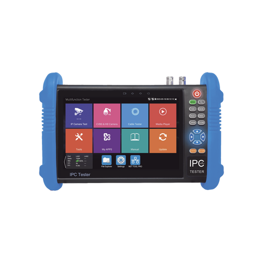 Tester de Video Profesional | Pantalla 7"|  Prueba IP/HD/Analógicas | TVI/CVI/AHD/CVBS | IP ONVIF | 4K/8K | H.264/H.265 | HDMI | PTZ | Scanner IP | TDR | Salidas 12V/24V/PoE | Activación Simultanea.