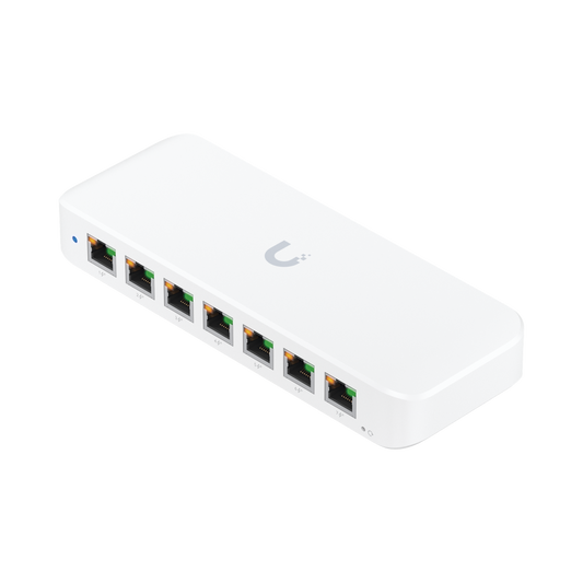 USW Ultra Switch de 8 Puertos GbE (7 Puertos PoE+ y 1 Puerto Entrada PoE++) con Opciones de Montaje Versátiles