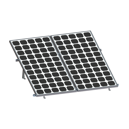 Montaje para 2 Paneles Solares, Riel "8" de 2700mm para Módulos con Espesor de 30-35mm, Velocidad de Viento Máx. 136km/h