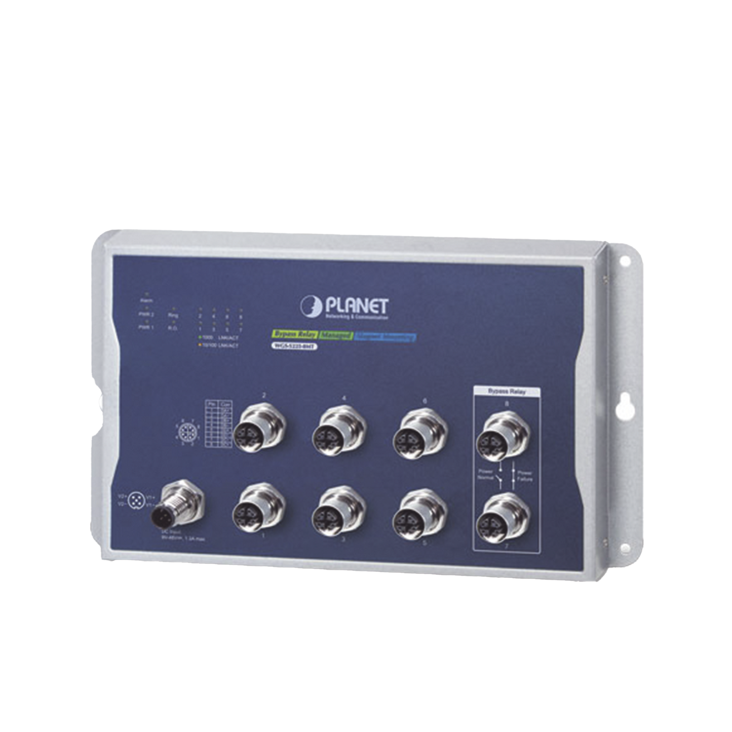 Switch Industrial Tipo Plano, Capa 2, 8 Puertos M12 10/100/1000T, Con Modo Bypass, Carcasa IP40