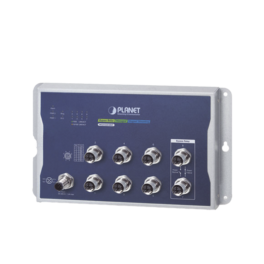 Switch Industrial Tipo Plano, Capa 2, 8 Puertos M12 10/100/1000T, Con Modo Bypass, Carcasa IP40