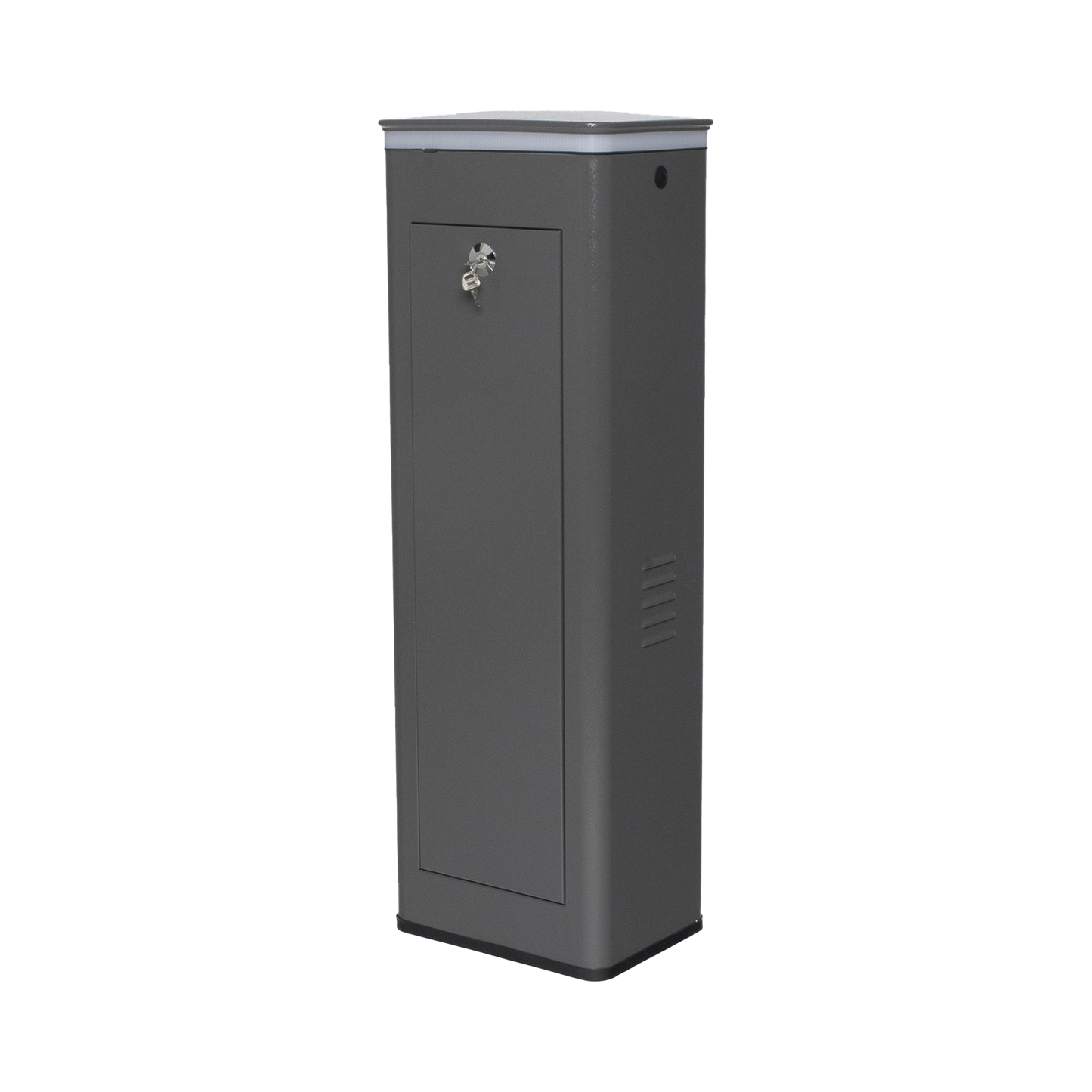 Barrera Vehicular Derecha / Soporta Brazo de Hasta 5.5 m / Final de Carrera Ajustable Por Programación / Movimiento fluido / Diseño Elegante Color Gris / Con Corona Led Semaforizada