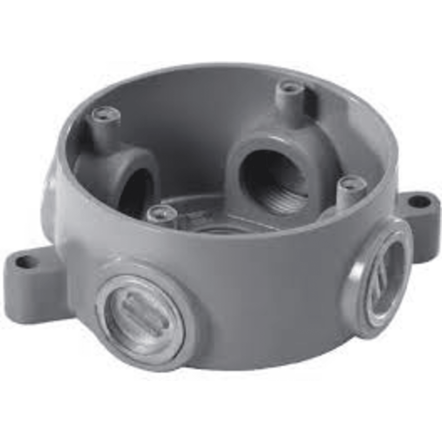 Caja Redonda Estándar sin Tapa a Prueba de Intemperie 102(4) de 3/4" (19 mm) / Con 5 salidas.