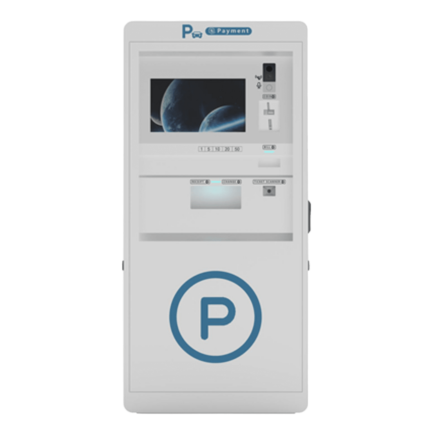 Terminal de Pago Automático / Impresora de Váuchers / Escáner / Lector de Tarjetas sin Contacto / Alimentador de Billetes / Ranura y Cambio de Monedas / Pantalla 18.5 pulgadas / RS-232