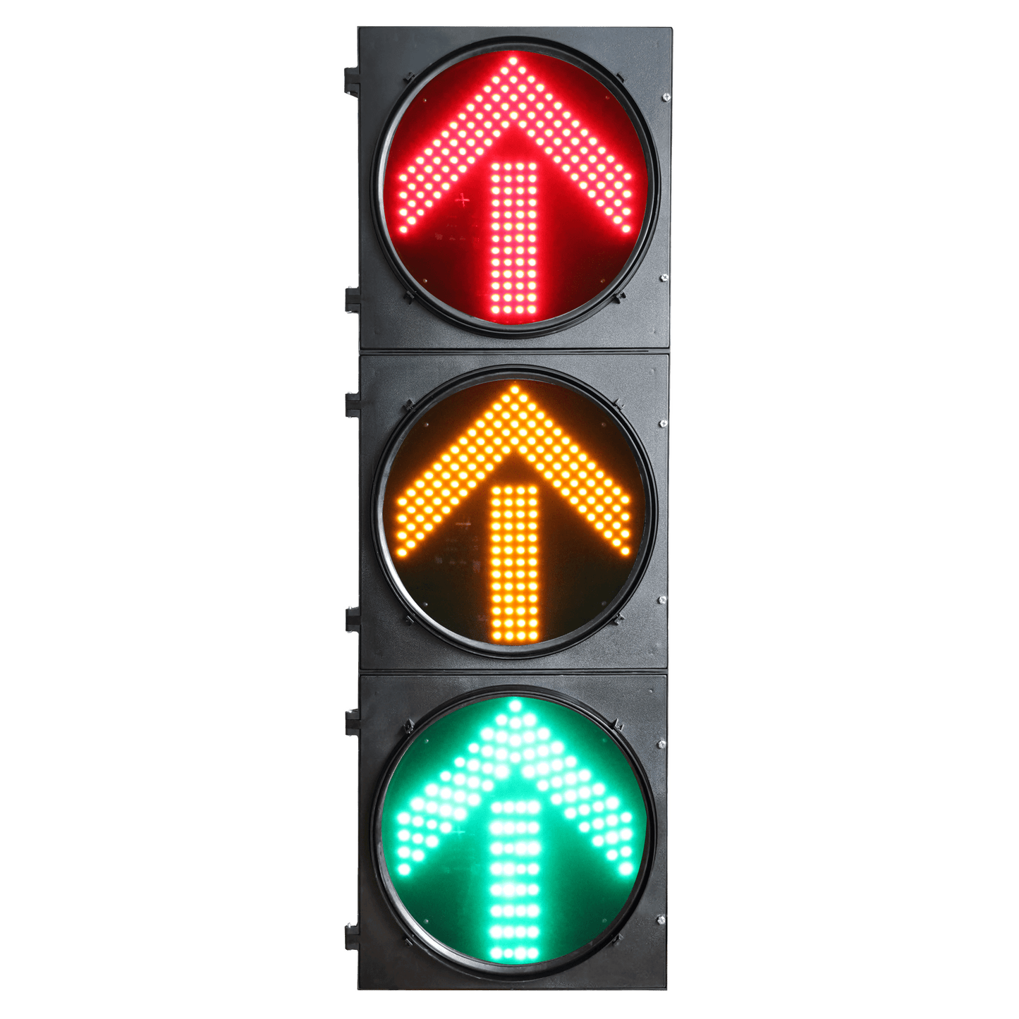 Semáforo de Tráfico Vertical / LED de Cuatro Elementos / Luces Rojas, Amarillas y Verdes / Carcasa PC y ABS / Acabado Mate / Protección IP53 / Transformador AC 24 V / Peso 20 kg