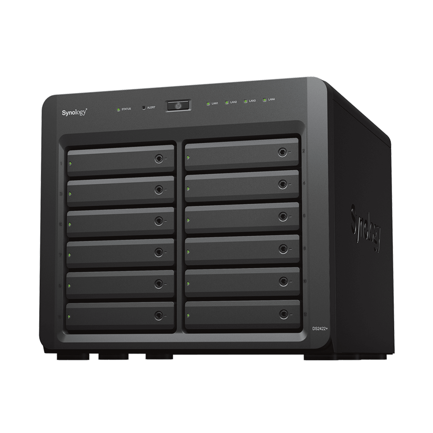 NAS Synology DiskStation DS2422+ | 12 Bahías | Expandible a 24 Bahías | Procesador AMD Ryzen Quad-Core | Hasta 32 GB DDR4 ECC | Caché NVMe SSD | Redes 10/25GbE | Compatible con Virtualización y Vigilancia.
