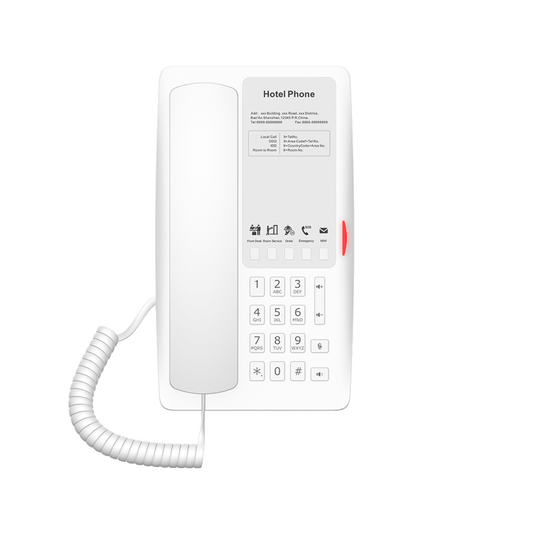 Teléfono IP WI-FI para Hotelería, Puerto USB-A para Carga, 5 Teclas Programables para Servicio Rápido (Hotline), Plantilla Personalizable con PoE
